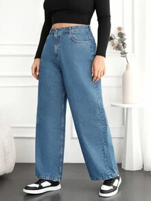 EURMUSE Plus Size Women High Waist Pockets Wide Leg Loose Casual Versatile Jeans Women's Jeans Loose Jeans Wide Leg Jeans Baggy Jeans Oversized Jeans - Light Wash - View 5