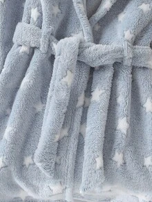 Young Boy Minimalist Football Print Long Sleeve Hooded Tie-Front Comfortable Robe Kids Bathrobe Fall Winter - Multicolor - View 8