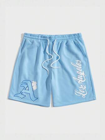 Street Life Pantaloncini estivi casual da ragazzo adolescente, stile vacanziero, con stampa di lettere e palme, vita con coulisse e tasche inclinate, vestibilità morbida