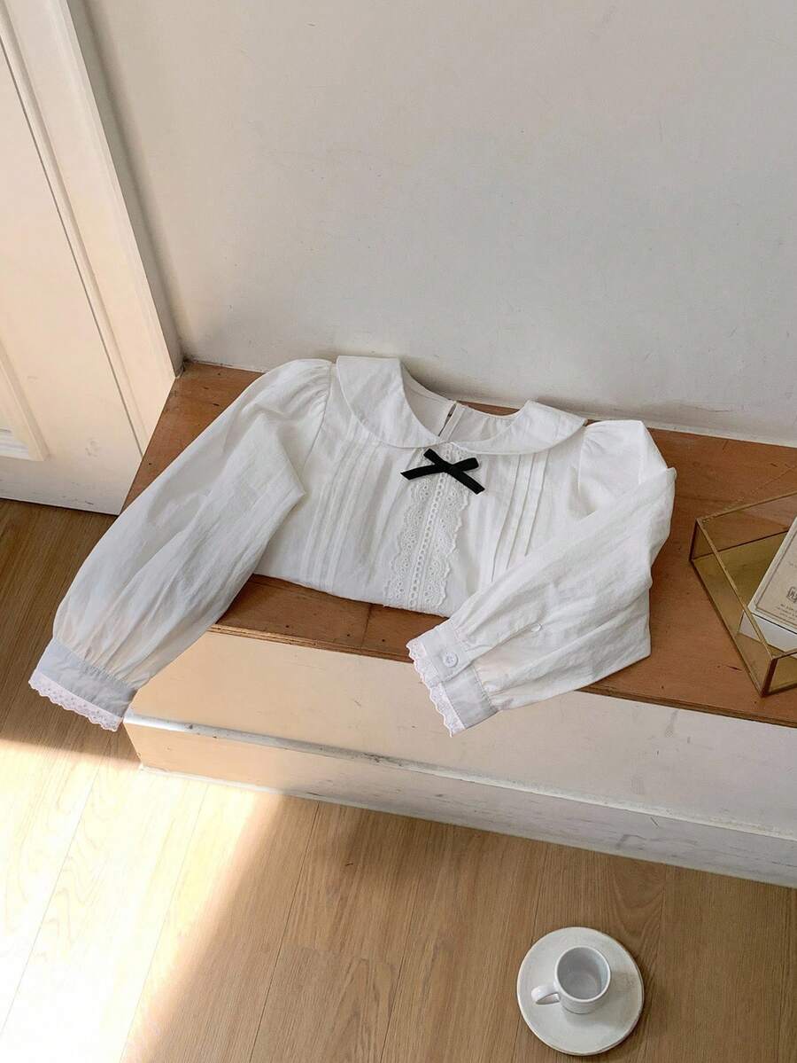 DAZY Young Girl' Doll Face Bubble Long Sleeve Shirt, Fall Clothes - White - View 1