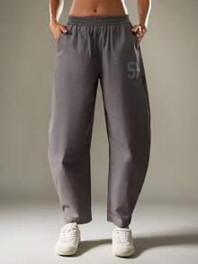 Missguided x Playboy Relaxed Barrel Leg Sweatpants With Logo Print Casual Jogging Pants Wide Leg Trousers - Dark Grey - View 2