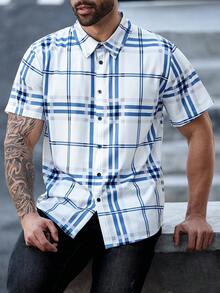 Manfinity Homme Plus Size Men's Plaid Short Sleeve Single-Breasted Casual Commute Shirt - Multicolor - View 3