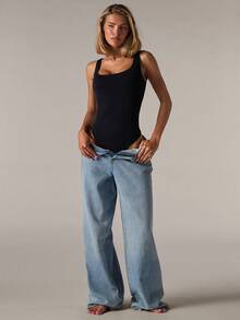 SHEIN BAE 1 st Kvinnor Enkel Enfärgad Rund Hals Elastisk Shapewear Jumpsuit - Svart - Visa 8