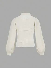 SHEIN MOD Plus Size Knitted Pullover Sweater, Light Apricot Color Knitted Pullover Sweater, 2pcs Set, Reversible, Knitted Vest, Knitted Cover Up,Autumn Pullover, Knitted Long-Sleeved Woolen Suit, Knitted Top Suit, Two-Piece Set (Removable),Fall Sweaters Winter - Apricot - View 12