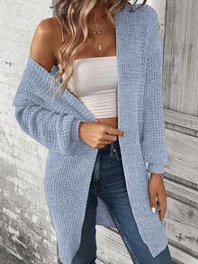 EMERY ROSE Áo khoác cardigan dáng rộng trễ vai màu trơn đơn giản - Màu xanh nhạt - Xem 3