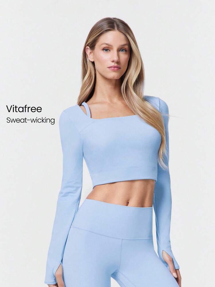 슬림핏 따뜻한 크롭 길이 긴소매 탑, 엄지 구멍 탈착식 패딩 요가 데일리 액티브 웨어 땀 흡수