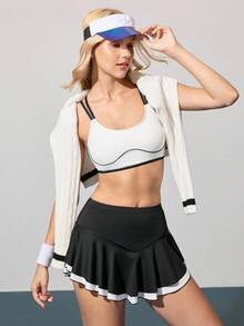 CourtClass Women's Minimalist Striped Decor Tight Fit Sports Bra - White - View 5