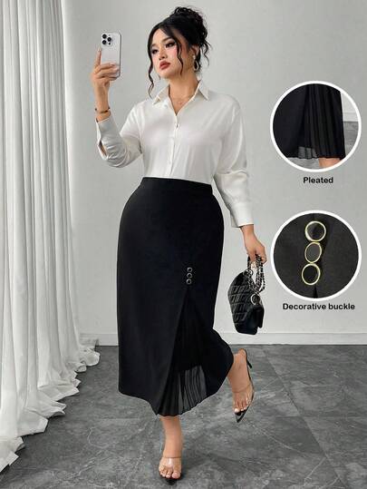 Modelyn 大码女式百褶紧身优雅百搭通勤裙