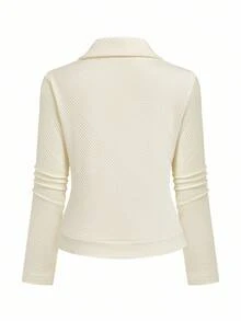 GlowEve Áo khoác xe máy ve áo có khóa kéo bằng vải họa tiết thường ngày dành cho nữ - Màu be - Xem 3