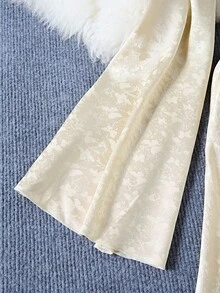 Franclia Elegant & Fashionable Young Women's Minimalist Draped Neck Fitted Flare Sleeve Color Jacquard Pattern Dress, Versatile For Spring & Autumn Gold Dress Women Elegant Dress Women Satin Jacquard Dress Luxury Dress Women Vintage Style Dress Fall Cloth For Women