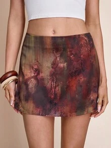 SHEIN BAE Women's Autumn And Winter Zaran Gradient Print Fashionable Sexy Mini Skirt,Winter Clothes For Women,Halloween Costume For Women, New Year Clothes ,Thanksgiving Outfit For Women,Party Outfit,Sexy Club Outfits For Women