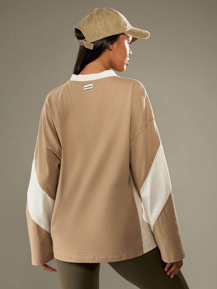 Missguided x Playboy Oversized Long Sleeve V Neck Sweatshirt With Logo Bunny Print Casual Streetwear Top