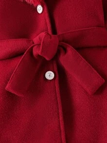 SHEIN Elladie kids Young Girls Overcoat With Faux Fur Collar, Elegant & Cute, Suitable For Young Girl In Winter Fall - Burgundy - View 3