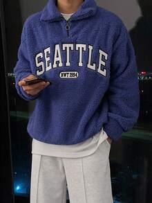 DAZY 男士字母刺绣四分之一拉链套头衫卫衣及长裤套装，秋季