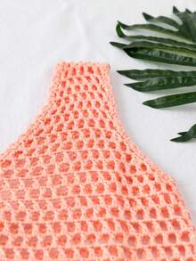 Trelyra Áo choàng hở lưng không tay cổ chữ V màu trơn dây rộng tua rua thoáng khí thường ngày cho nữ - Màu Hồng  San hô - Xem 4