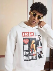 Manfinity VCAY Sweat-shirt-shirt graphique pour hommes avec impression d'affiche de film. Sweat-shirt à capuche en tissu chaud, automne, hiver - Blanc - Voir 4