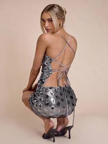 SHEIN BAE Áo hai dây sequin gợi cảm quyến rũ thời trang dành cho nữ - Bạc - Xem 2