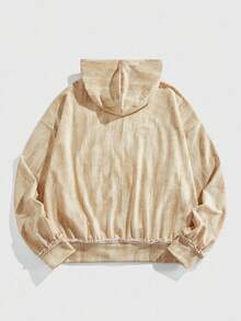 ROMWE MEN Grunge Punk Men's Autumn Drop Shoulder Zip Front Drawstring Zip Up Hoodie Sweatshirt - Bronze - View 2