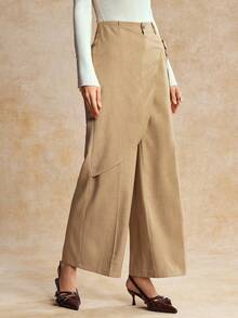 House of One High-Waist Wrap Front Wide Leg Woven Pant Women Casual Spring Autumn