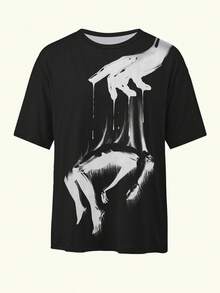 Y2K Retro Gothic Pattern Round Neck Short Sleeve T-Shirt, Suitable For Casual Daily Wear, All Seasons - Black - View 3