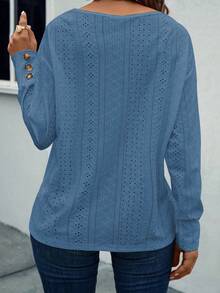 EMERY ROSE Plus Size Plus Size V-Neck Drop Shoulder Jacquard Textured Soft Knit T-Shirt, Autumn/Winter