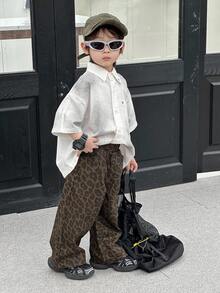 Dazy Kids 幼儿男童宽松直筒豹纹牛仔裤，秋季街头风格裤子