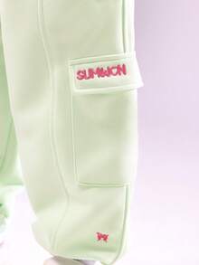 SUMWON Boxy Fit Girls Butterfly Logo Two Piece Co-Ord Set Mint Green Cargo Joggers Sweatshirt Set Casual Streetwear Spring Fall Fashion Set - Green - View 3