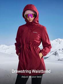 In My Nature Women's Burgundy Hooded Outdoor Hiking Jacket,Autumn Athletic Zipper Front Drawstring Waist Soft Shell Windbreaker,Versatile Warm Fall Winter Coat - Burgundy - View 8