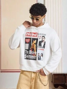 Manfinity VCAY Sweat-shirt-shirt graphique pour hommes avec impression d'affiche de film. Sweat-shirt à capuche en tissu chaud, automne, hiver - Blanc - Voir 5
