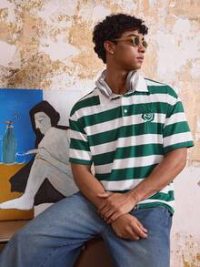 SWAVVY 男士针织休闲条纹短袖Polo衫 - 綠色 - 查看 4
