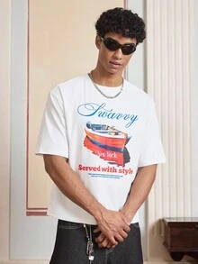 SWAVVY Daily Casual Graphic T-Shirt For Men Loose Fit Round Neck Short Sleeve T-Shirt - White - View 1