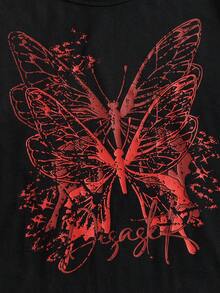 Studio Chunk Camiseta corta con estampado gótico de mariposa para mujer