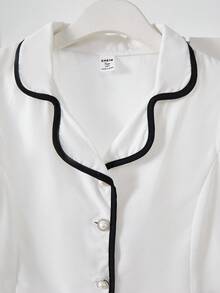 SHEIN Explorewe 1套优雅黑白撞色无袖背心+阔腿裤套装 常规厚度休闲春夏 - 白色 - 查看 7