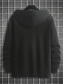 EURMUSE 100%纯棉男士马匹印花抽绳连帽衫 - 深灰色 - 查看 2