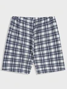 EURMUSE 3pcs Men's Plaid Pocket T-Shirt, Shorts And Pants Pajama Set
