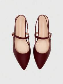 CUCCOO BIZCHIC Women's Pointed Toe Flat Maroon Strap Backless Comfortable Versatile Office Work Flats For Christmas - Burgundy - View 4