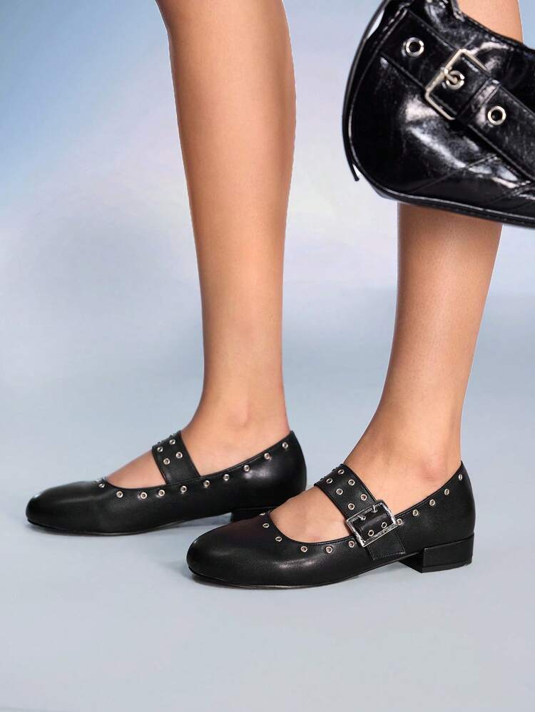 CUCCOO GRLICON Black Round Toe Women's Flat Shoes, Comfortable Flats For Halloween, Christmas, Party, Music Festival, Autumn