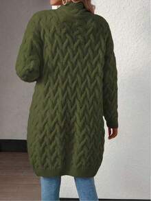 EMERY ROSE Women's Casual Twist Cable Pattern Long Sleeve Knitted Cardigan, Autumn - Army Green - View 2