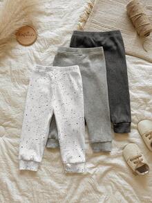 Vintaside Kids 3pcs/Pack Baby Boys' Polka Dot Print Cotton Casual Pants, Comfortable For Outdoor & Indoor Wear, Suitable For Spring, Autumn & Winter Fall - Multicolor - View 2