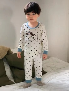 DAZY 男婴圆领波点卡通舒适长袖上衣和裤子睡衣套装秋冬