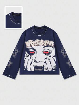 Street Life Herren Langarm T-Shirt mit Aufdruck, locker geschnittene Passform