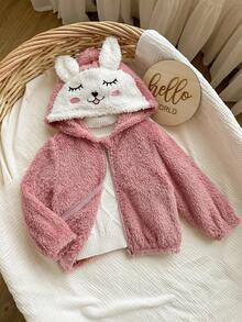 SHEIN Baby Girl Cute Thermal Lined Hooded Jacket, Versatile For Autumn/Winter Fall