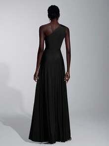 SHEIN Belle Women's Romantic Elegant Green Elastic Knit Fabric One-Shoulder Twist Loose A-Line Bridesmaid Dress