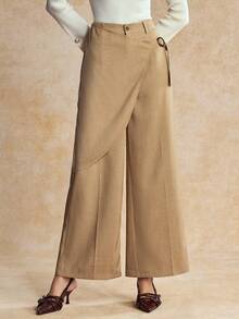 House of One High-Waist Wrap Front Wide Leg Woven Pant Women Casual Spring Autumn
