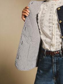 Poéselle 女式格子袖口圆领单排扣休闲冬季夹克