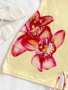 Soleia 女士性感花卉印花露背挂脖迷你连衣裙，夏季 - 黃色 - 查看 3