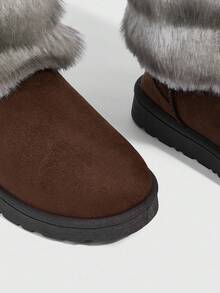 Daringsoles Giày bốt đế bằng mềm mại ấm áp thời trang dễ thương, thoải mái, đa năng và phong cách, lót dày, cao đến giữa bắp chân, cá tính, chống thấm nước, phù hợp cho hoạt động ngoài trời - Xám - Xem 6