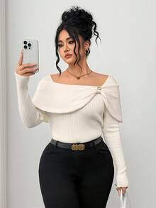 Elenzga Plus Size Women Elegant Design Knit Pullover Sweater Fall Winter Cloth For Women Autumn - Apricot - View 1
