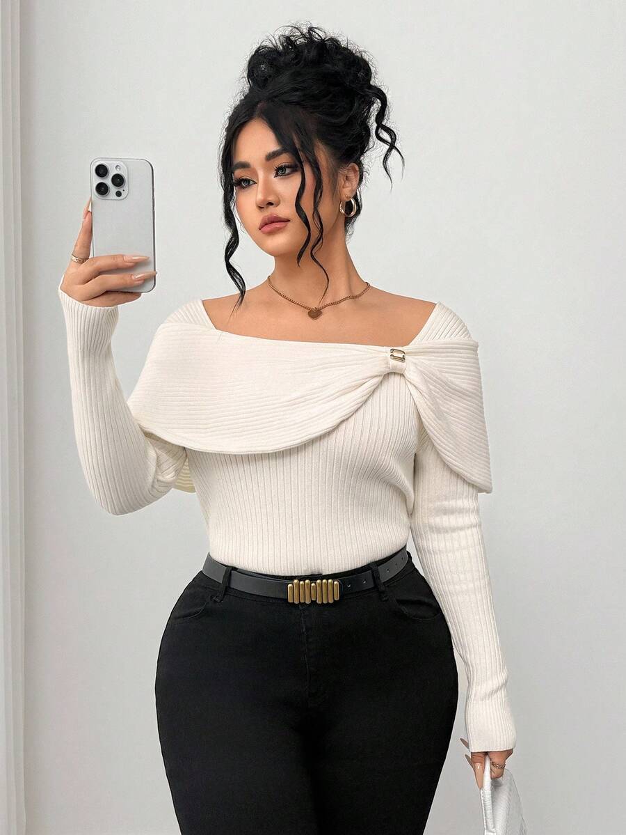 Elenzga Plus Size Women Elegant Design Knit Pullover Sweater Fall Winter Cloth For Women Autumn - Apricot - View 1