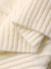 Dazy Plus Zip-Up Half Open Collar Loose Embroidered Pattern Long Sleeve Pullover Sweater, Spring/Autumn - Apricot - View 16